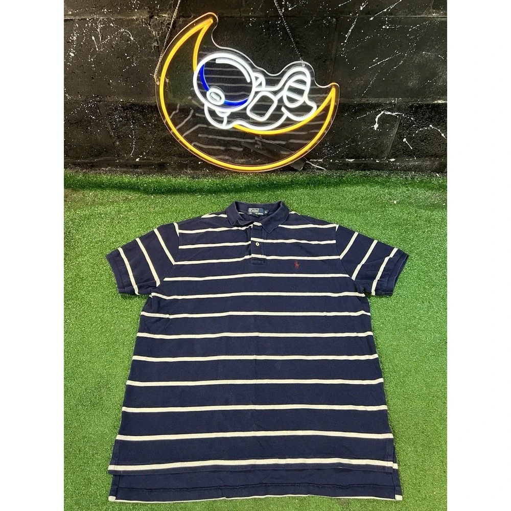 Polo Ralph Lauren Shirt Mens Size XL Blue Striped Short Sleeve Rugby Preppy